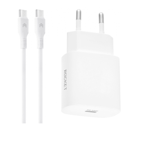 СЗУ Rocket Step Combo USB-C + кабель USB-C/USB-C 25W White фото 